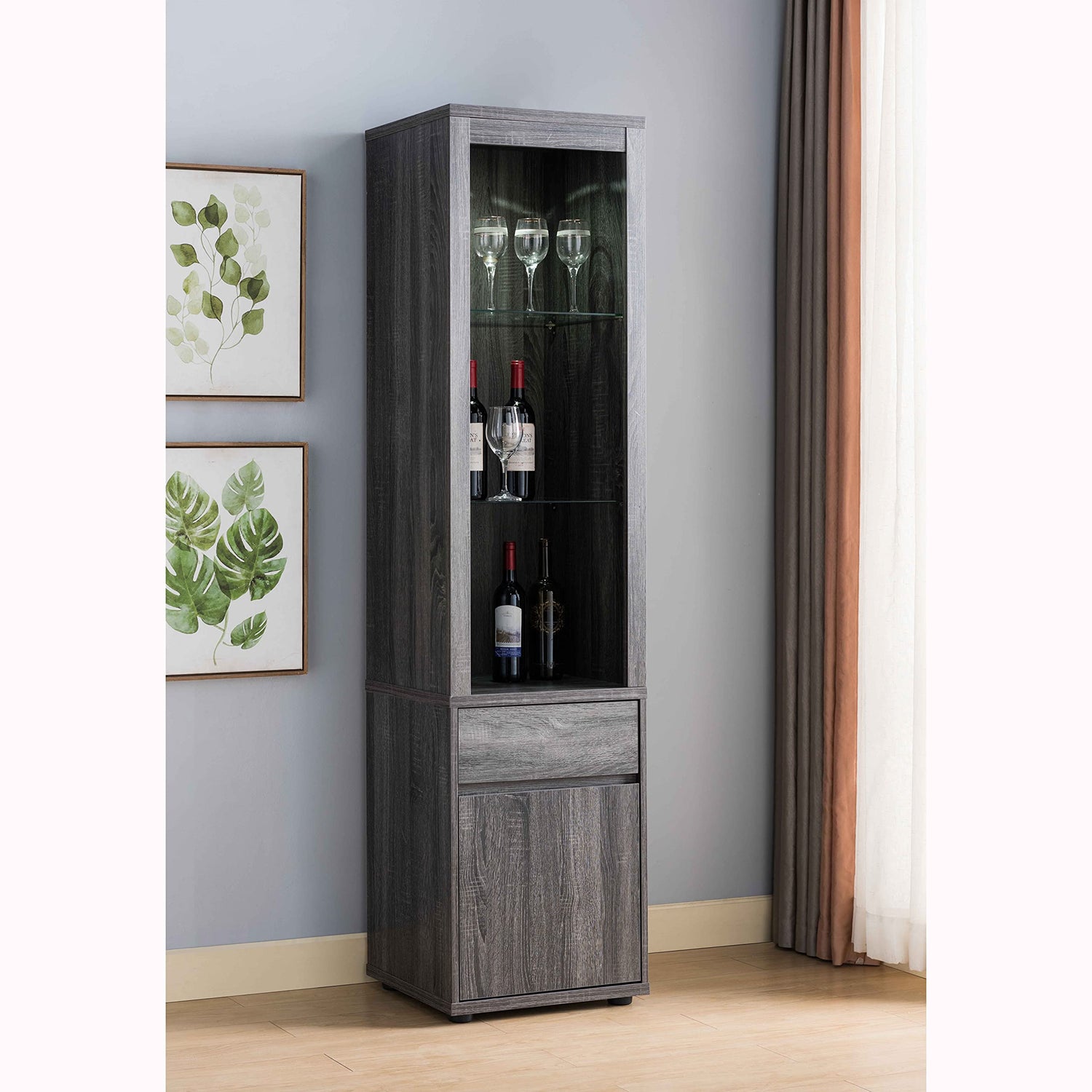 IDUSA Smart Home Furniture Contemporary Wood Curio Cabinet in Distressed Gray IDUSA