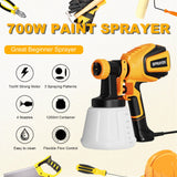VONFORN Paint Sprayer, 700W HVLP Spray Gun with Cleaning & Blowing Joints, 4 Nozzles and 3 Patterns, Easy to Clean, for Furniture, Cabinets, Fence, VONFORN