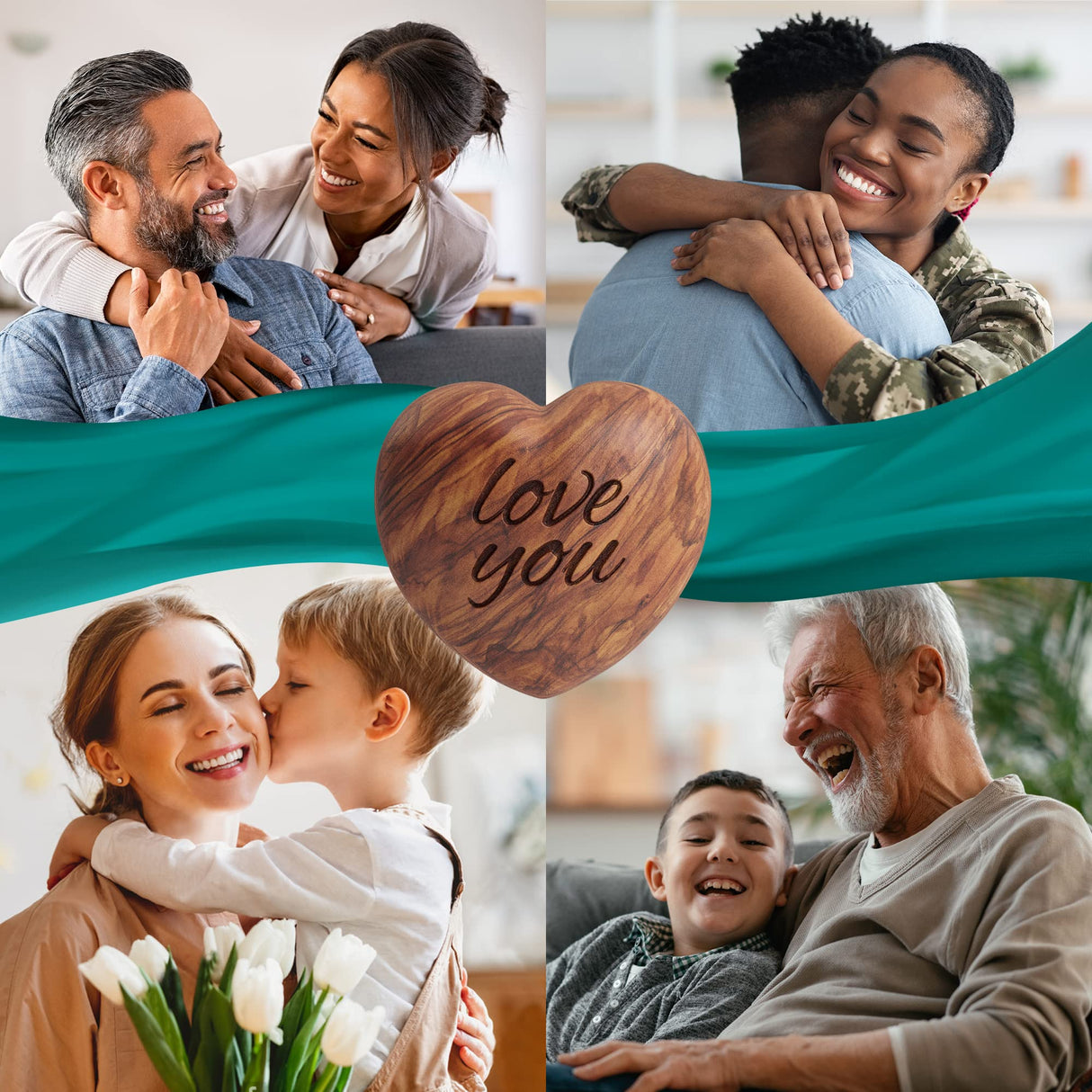 Carved Wooden Heart Shape Gifts - Love You - Engraved Olive Wood with Bamboo Stand - 5 Year Wooden for Her or Him - Christmas, Valentine's Day, Harmony Tree Collections