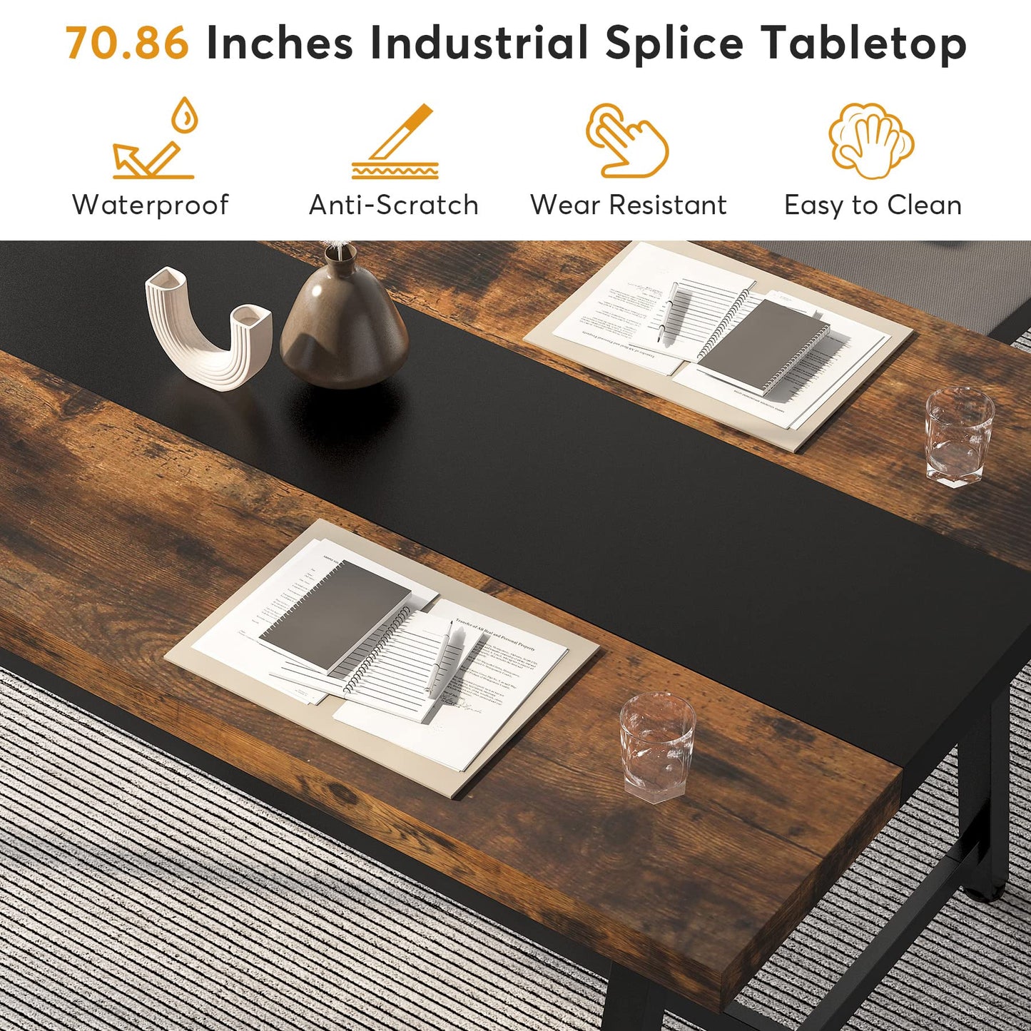 Tribesigns Dining Table for 8 People, 70.87-inch Rectangular Wood Kitchen Table with Strong Metal Frame, Industrial Large Long Dining Room Table for