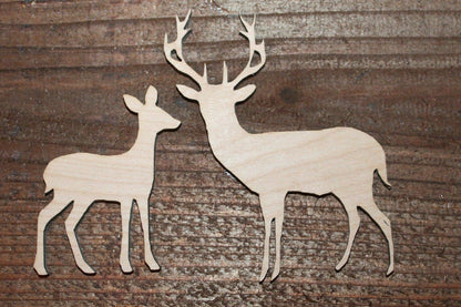 SET of Deer Buck Doe Unfinished Wood Cutout Cut Out Shapes Ready to Paint Crafts All Sizes Made in Texas - WoodArtSupply