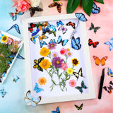 Dried Pressed Flower and Butterfly Transparent Sticker Set, Natural Real Dried Flower Butterfly Scrapbook Decal with Box and Curved Tweezers for DIY Nuanchu