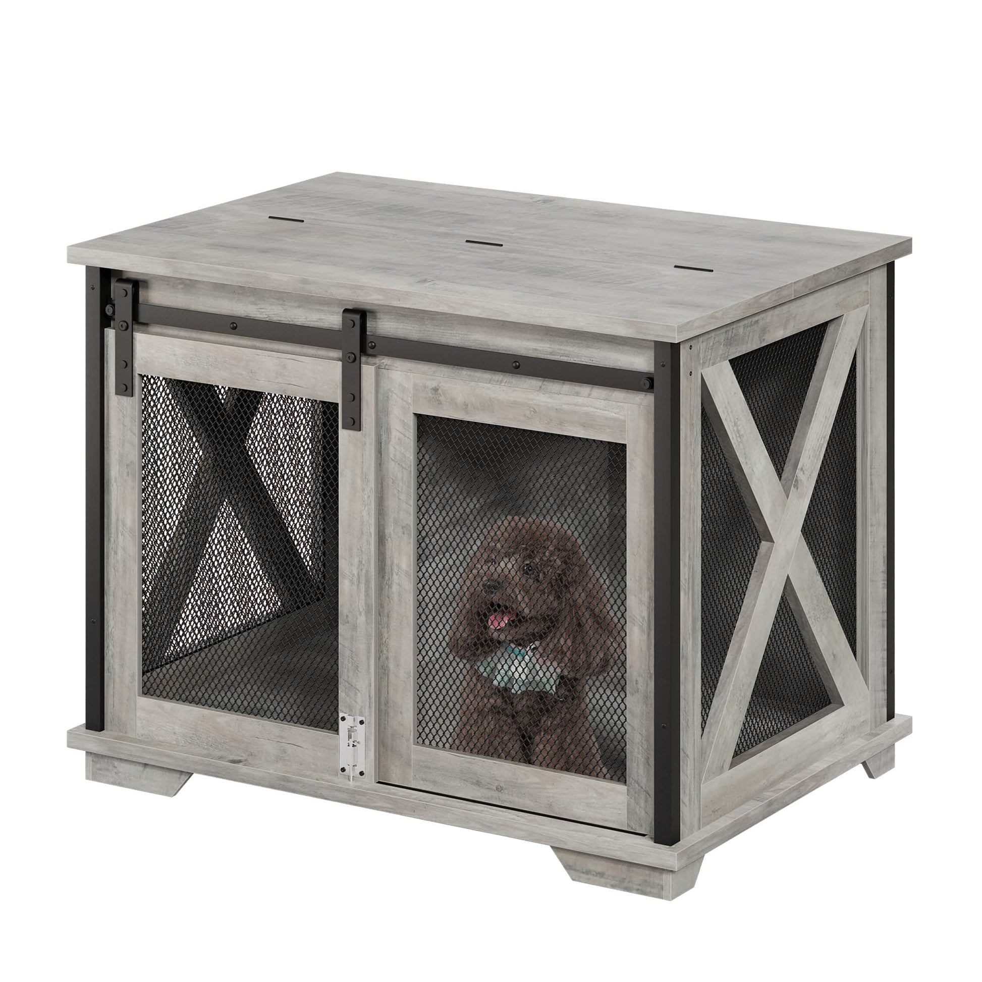 IDEALHOUSE 37'' Dog Crate Furniture Side End Table with Flip Top and Movable Divider, Wooden Dog Crate Table Large, Style Dog Kennel Side End Table - WoodArtSupply