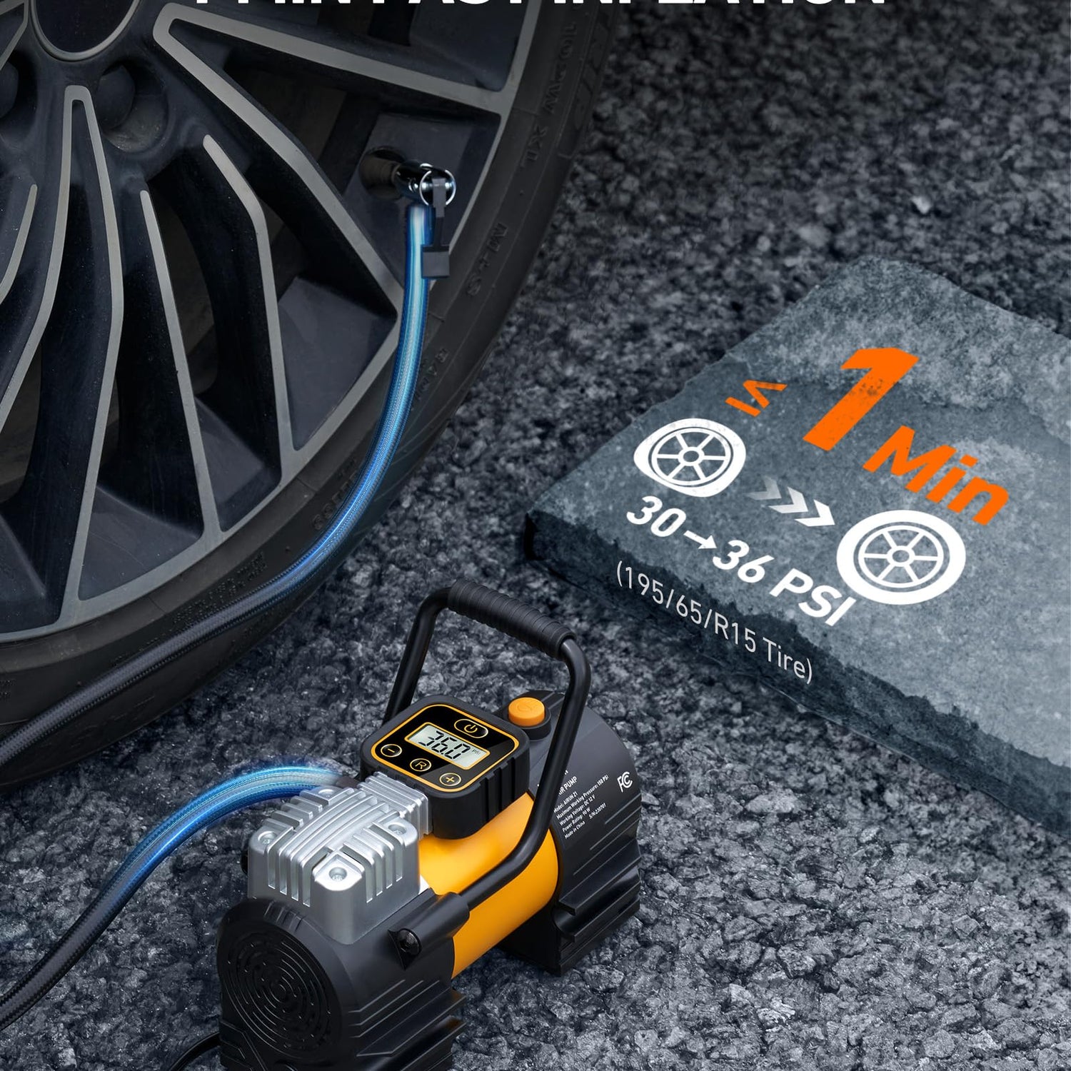 AstroAI Tire Inflator Portable Air Compressor (Up to 150 PSI) Tire Pump for Car 12V DC Digital Air Pump with 12 LEDs Super Bright Light for Bicycle, AstroAI