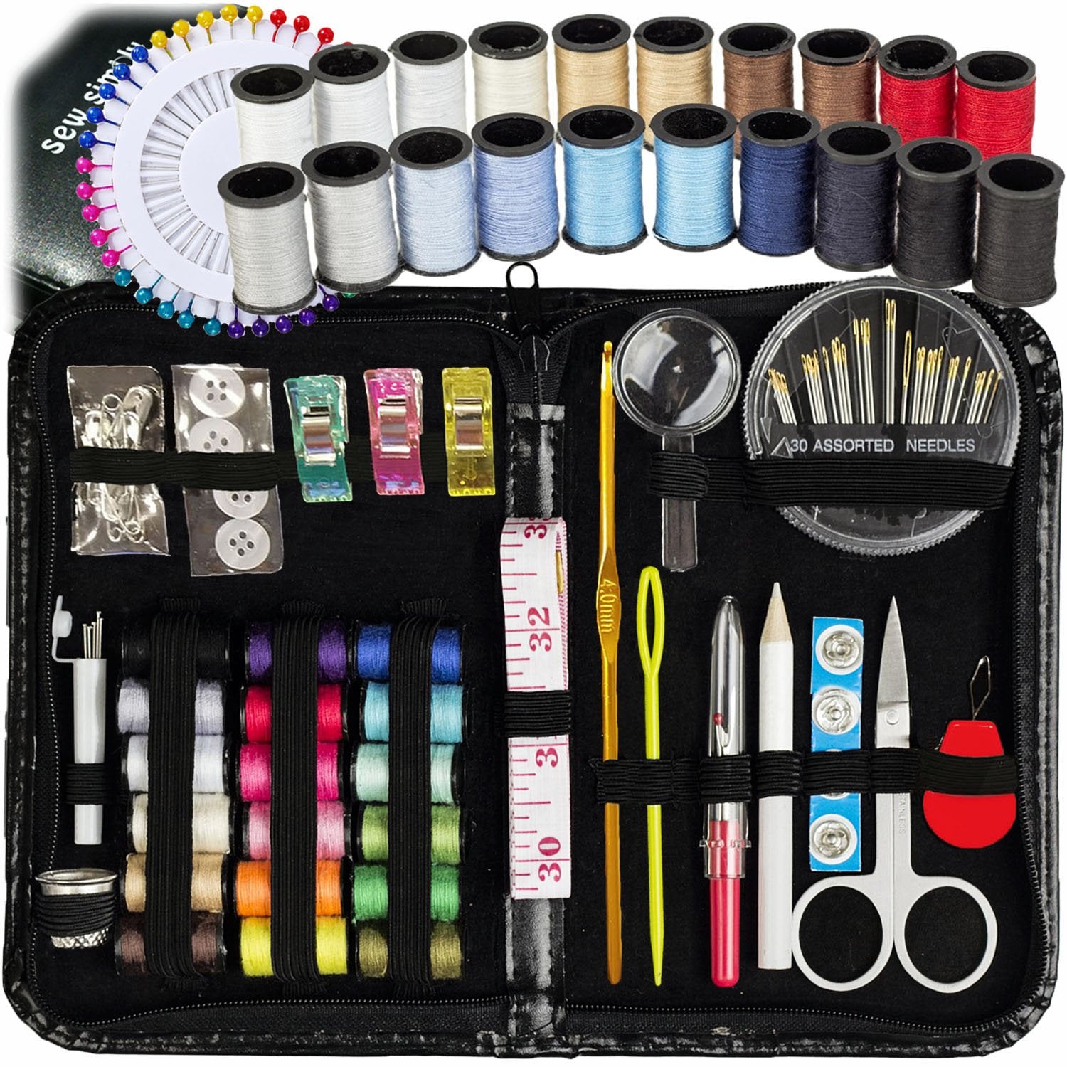 ARTIKA Sewing Kit for Adults and Kids - Small Beginner Set w/Multicolor Thread, Needles, Scissors, Thimble & Clips - Emergency Repair and Travel Kits Artika
