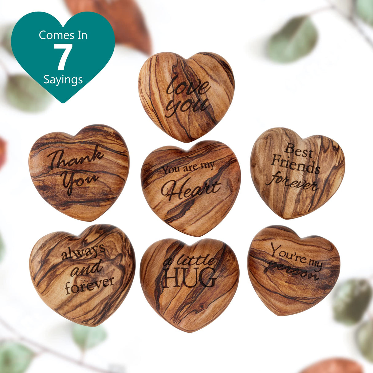 Carved Wooden Heart Shape Gifts - Love You - Engraved Olive Wood with Bamboo Stand - 5 Year Wooden for Her or Him - Christmas, Valentine's Day, Harmony Tree Collections