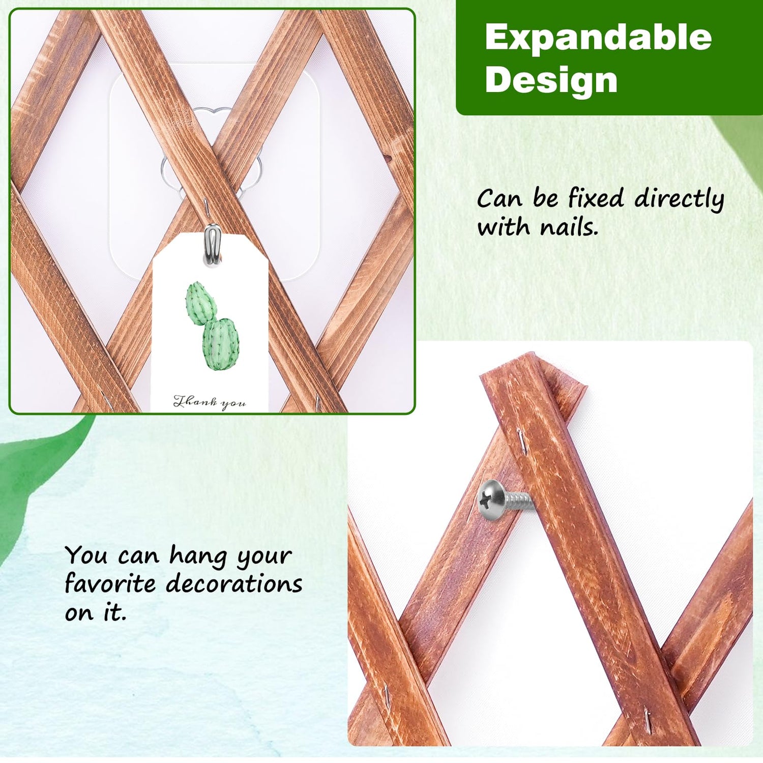 HolyMaji 2 Pack Expandable Wooden Lattice Fence, Garden Trellis for Climbing Outdoor Plants, Stretchable Panel Wall Trellis Vertical Rack Wood Frame HolyMaji