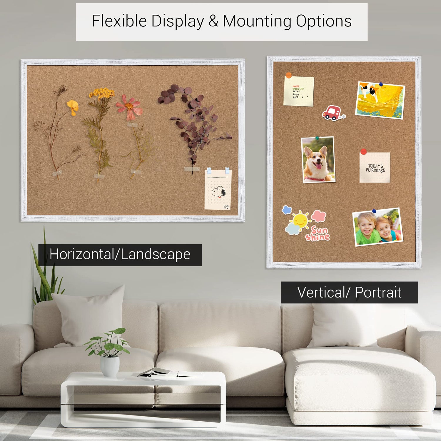 Board2by Cork Board Bulletin Board 24 x 18 Inches, White Wood Framed Corkboard, Office Board for Wall Decorative, Large Wall Mounted Notice Pin Board Board2by