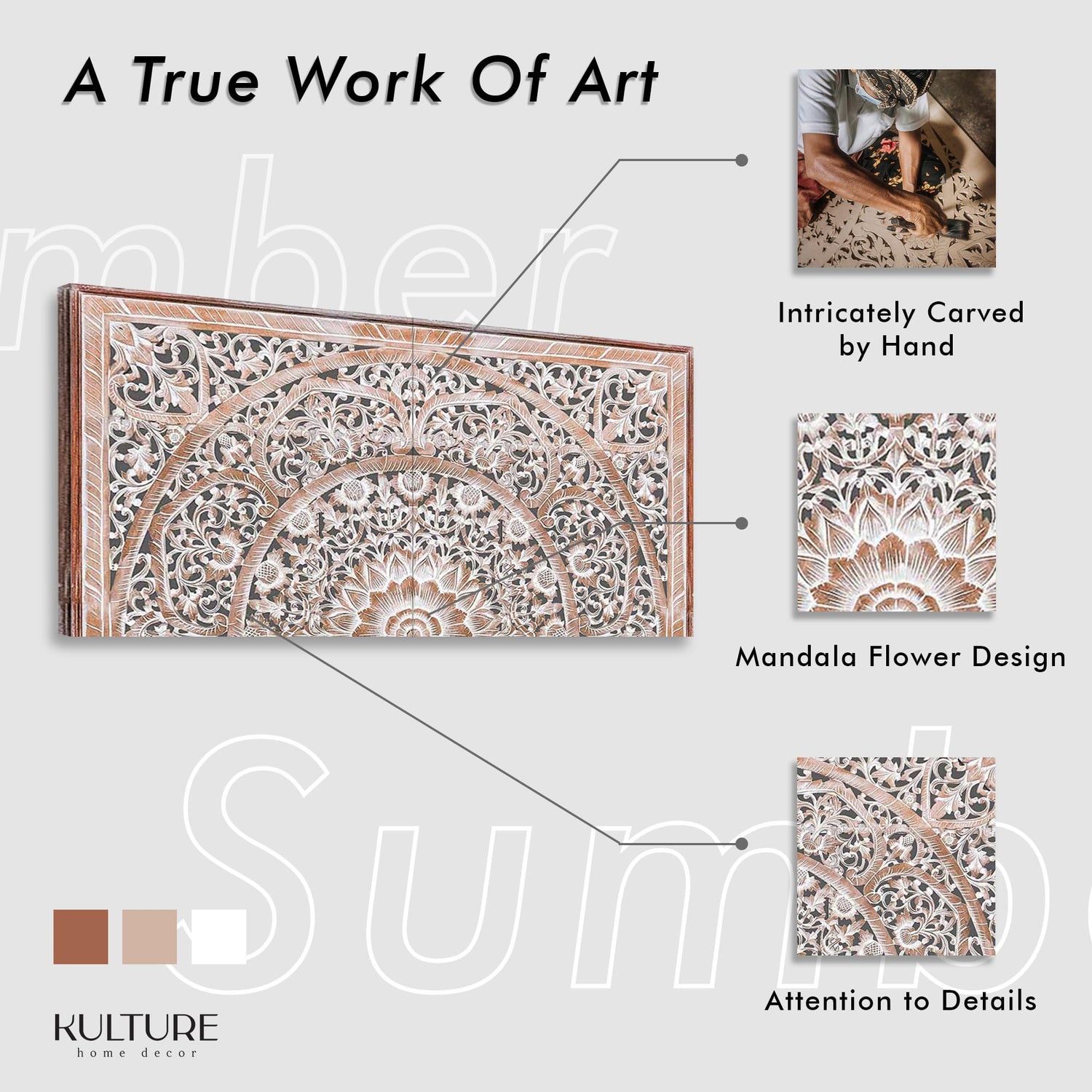 King Wood Headboard White Wash | Carved Full Headboard Only | Wooden Headboard Full Size Bed | Wall Mount Headboard King | Full Bed Headboard Panels KultureDeco