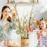 80PCS Wooden Easter Ornaments to Paint, 8 Styles DIY Blank Unfinished Wood Cutouts Ornament for Crafts Hanging Decorations, Egg Rabbit Bunny Sophena