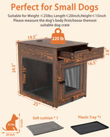 Piskyet Dog Crate Furniture,Wooden Dog Crate End Table with Storage Drawer&Cushion&Tray, QC3.0 Wireless Fast Charging&Dual USB, Dog Crate Indoor Piskyet