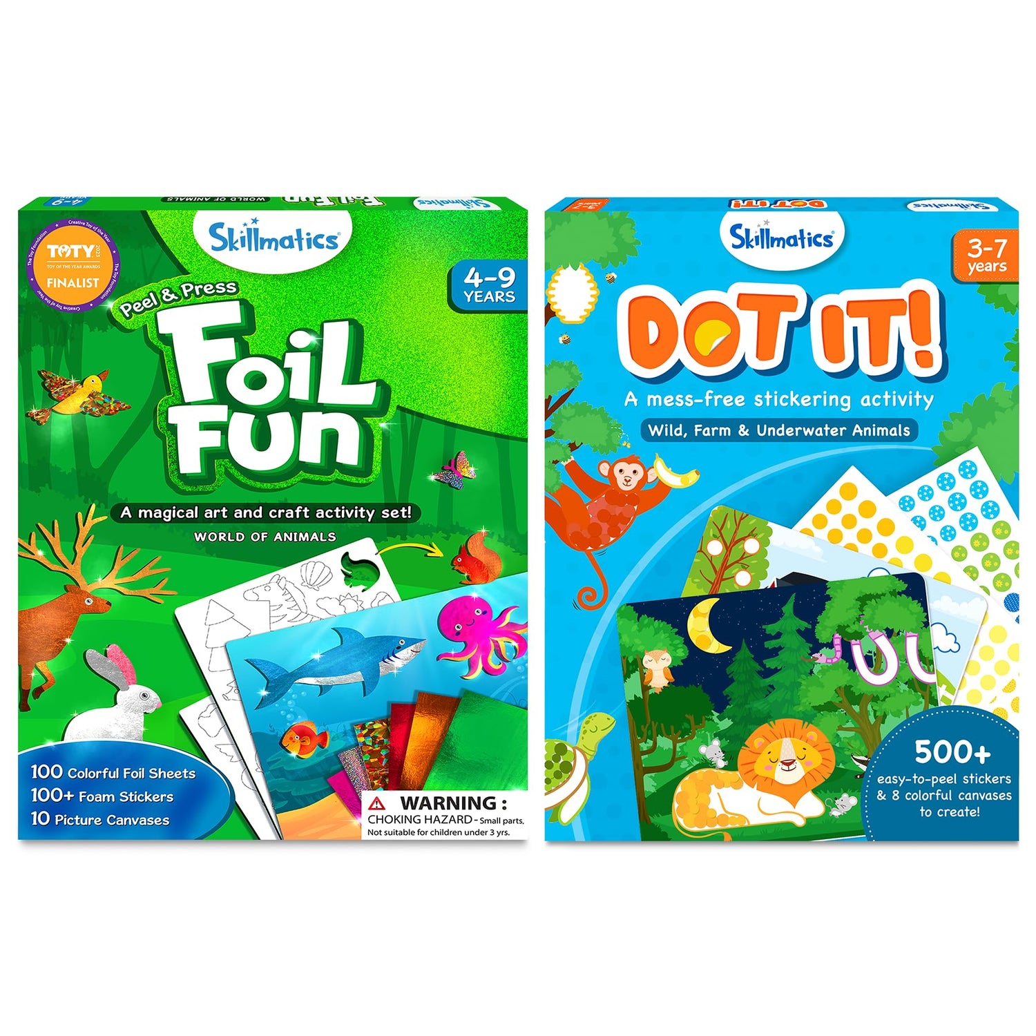 Skillmatics Foil Fun & Dot It Animals Theme Bundle, Art & Craft Kits, DIY Activities for Kids Skillmatics