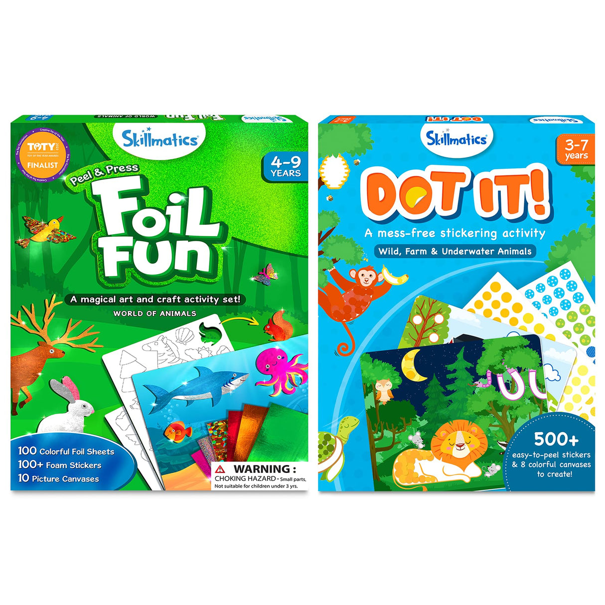 Skillmatics Foil Fun & Dot It Animals Theme Bundle, Art & Craft Kits, DIY Activities for Kids Skillmatics