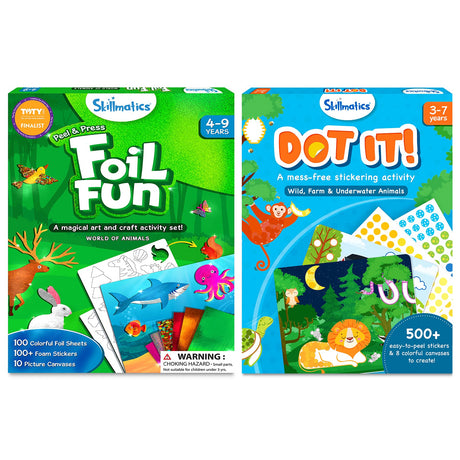 Skillmatics Foil Fun & Dot It Animals Theme Bundle, Art & Craft Kits, DIY Activities for Kids Skillmatics