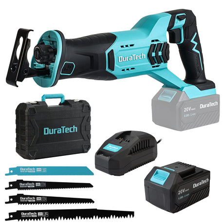 DURATECH Cordless Reciprocating Saw with 20V 4.0Ah Li-Ion Battery, 3000SPM, 7/8" Stroke Length, Variable Speed, Tool-Free Blade Change, 4 Saw Blades DURATECH