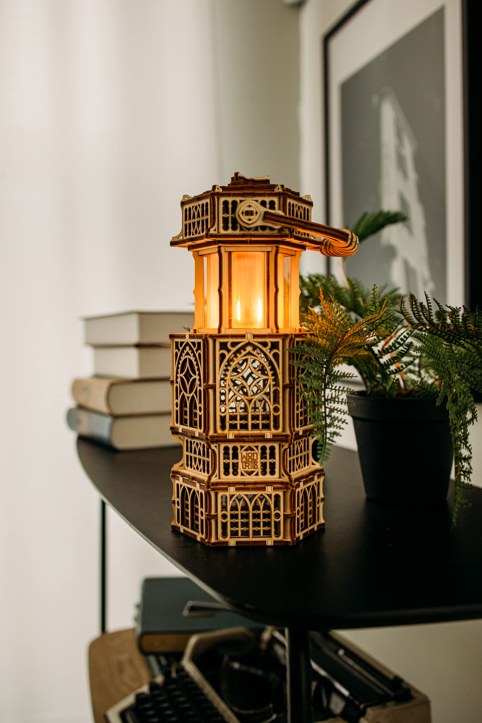 Wood Trick Antique Lantern LED 3D Wooden Puzzle - Engaging DIY Model for All Ages with Two Lighting Modes - WoodArtSupply