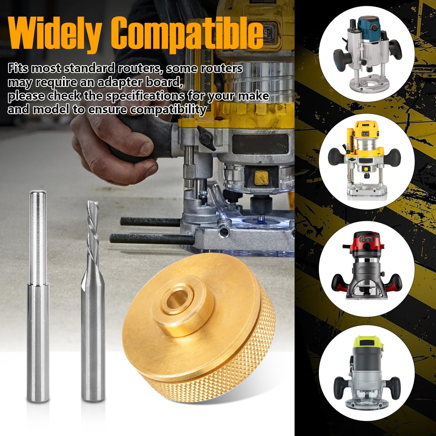 71333 Solid Brass Router Inlay Set for 1/4 Templates High RPM Routing, Includes 1/8" Carbide Spiral Bit + 1/4 Shank, Universal Quick Change Bushing, Ahuliao