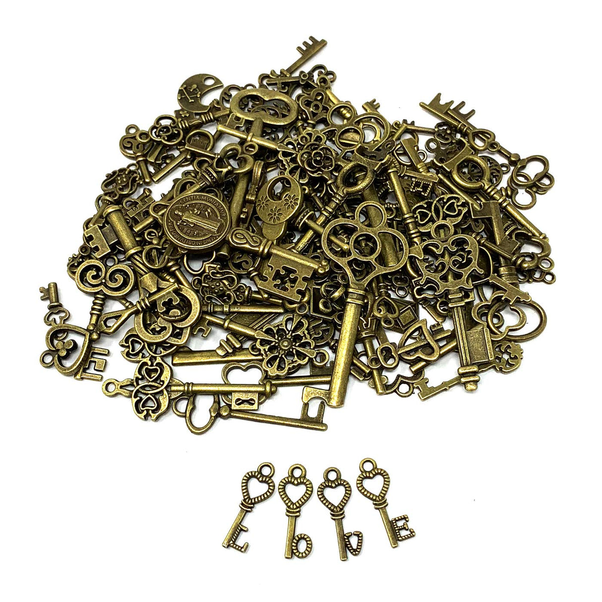 125 PCS Vintage Skeleton Key Set Charms, JIALEEY Mixed Antique Style Bronze Brass for Pendant DIY Jewelry Making Wedding Party Favors JIALEEY