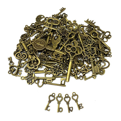 125 PCS Vintage Skeleton Key Set Charms, JIALEEY Mixed Antique Style Bronze Brass for Pendant DIY Jewelry Making Wedding Party Favors