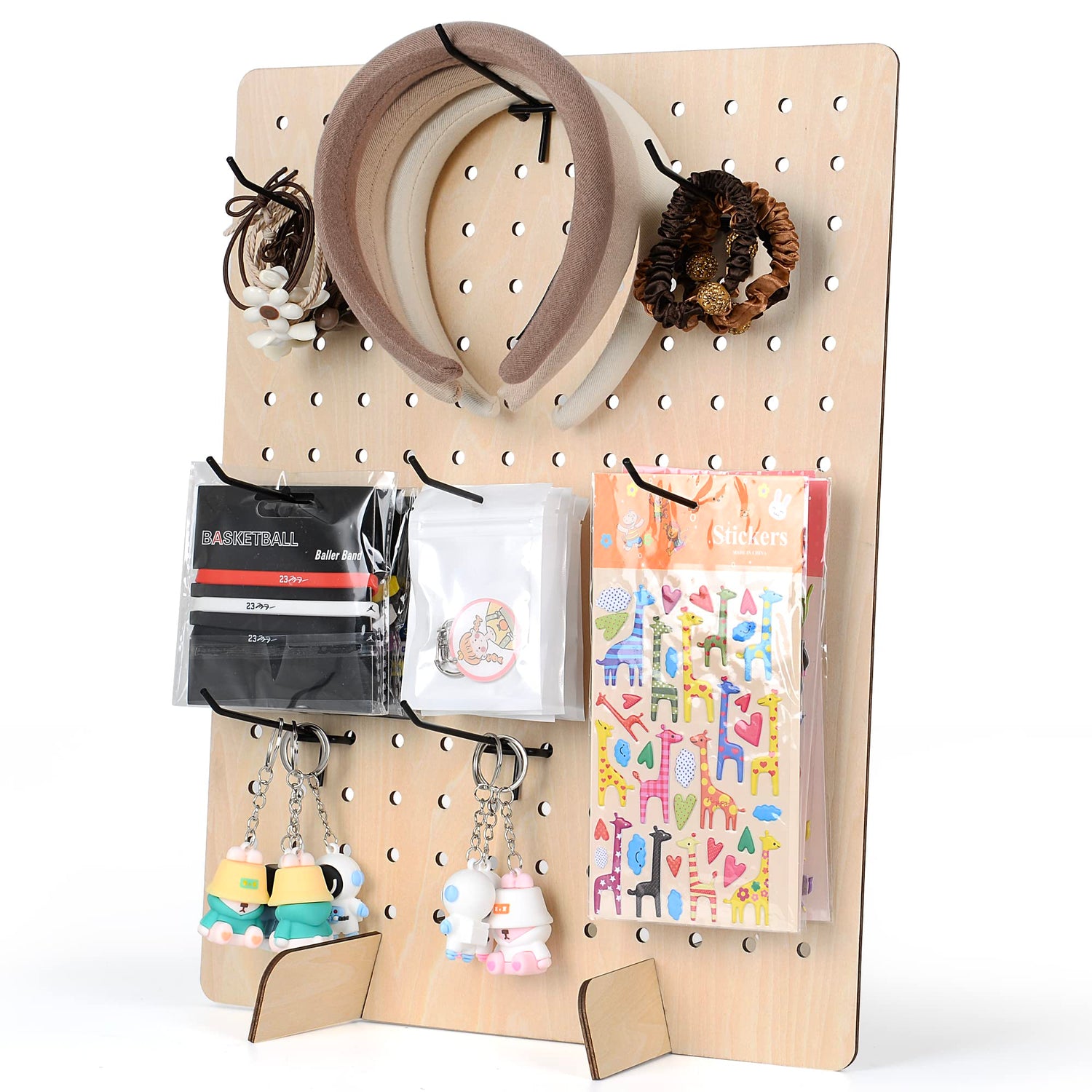 Wooden Pegboard Display Stand Retail Rack - Necklace Holder Earring Display Stands for Selling and Craft Shows - Jewelry, Pin, Stickers & Keychain Storage Standard