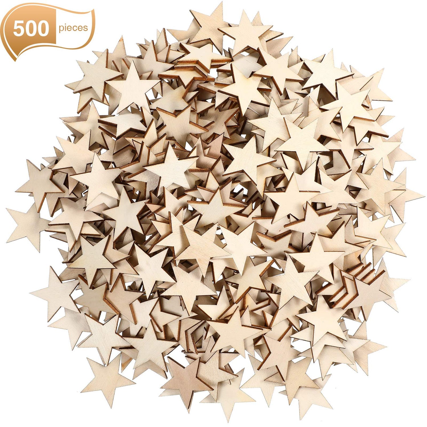 Gejoy 500 Pieces Star Shape Unfinished Wood Pieces, Blank Wood Pieces Wooden Cutouts Ornaments for Craft Project and Decoration (1-1/4 Inch) Gejoy