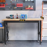 47.2" Adjustable Work Bench, Workbench for Garage with Power Outlet, 2200LBS Load Capacity Hardwood Oak Top Heavy-Duty Work Table for Garage, BMJX US