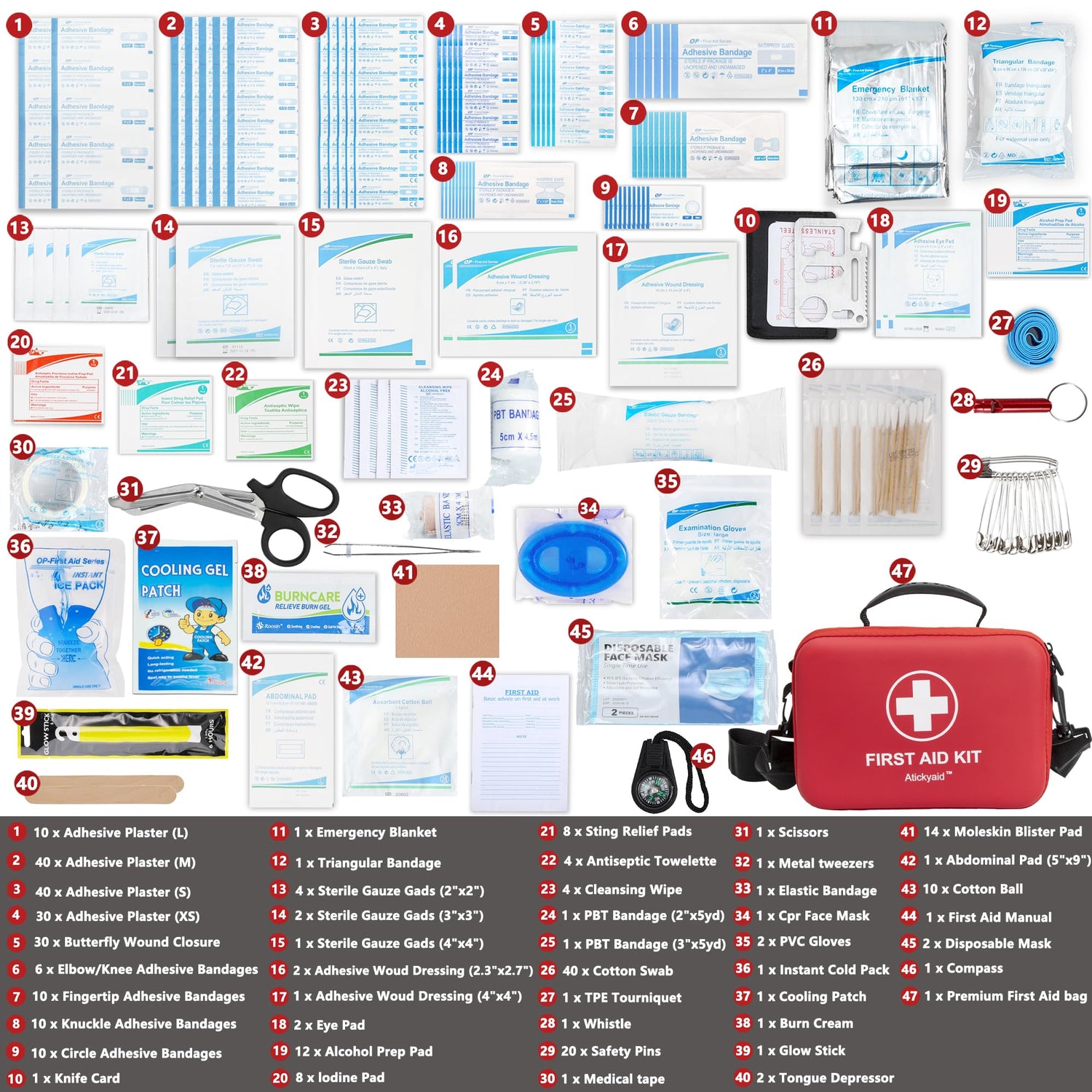 First Aid Kit 340 Piece, Premium Waterproof Hard Shell Medical Kit for Car, Home, Office, Travel, Camping, Sports, Outdoor, School - Emergency First Atickyaid