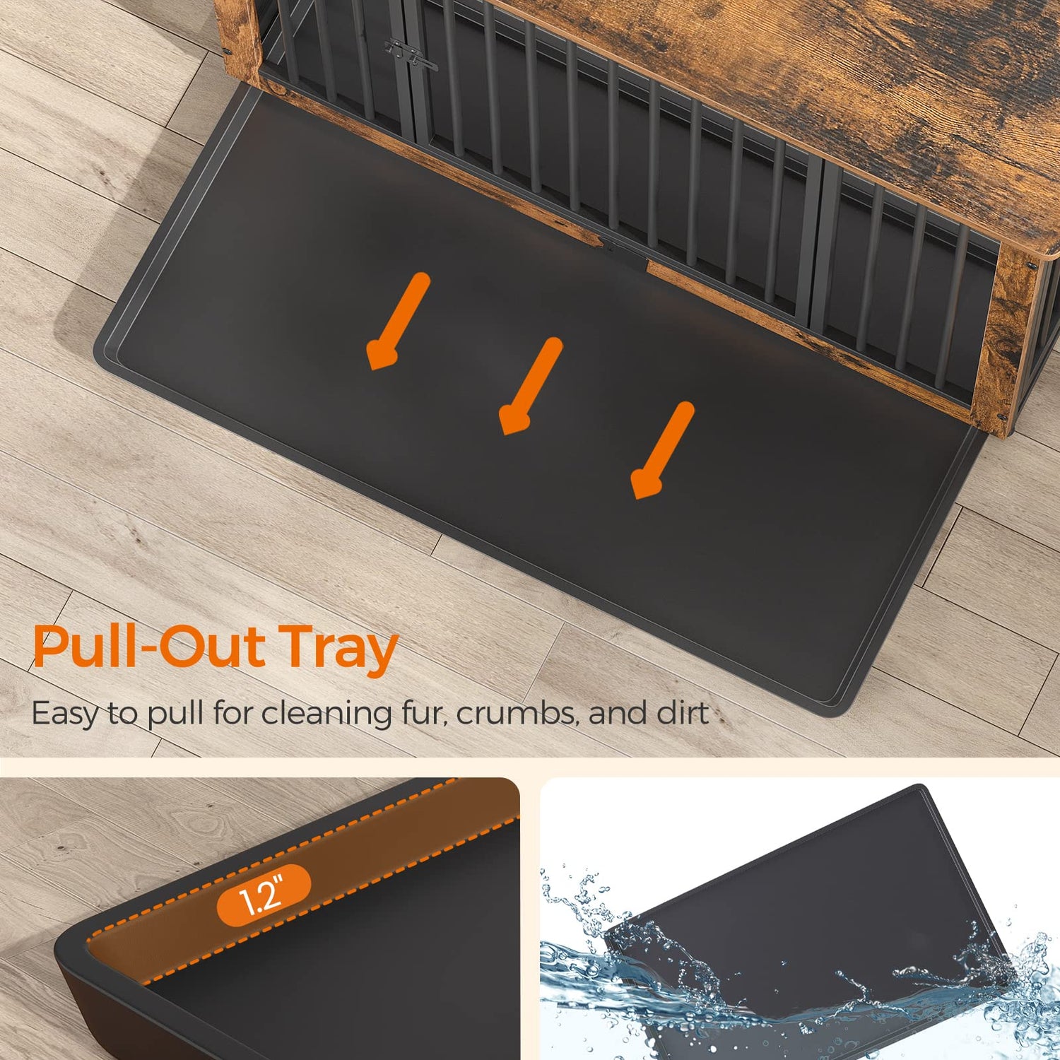 Feandrea Dog Crate Furniture, 38 Inches Dog Kennel for Dogs up to 70 lb, with Removable Tray, Heavy-Duty Dog Cage End Table, Double Doors Dog House, Feandrea