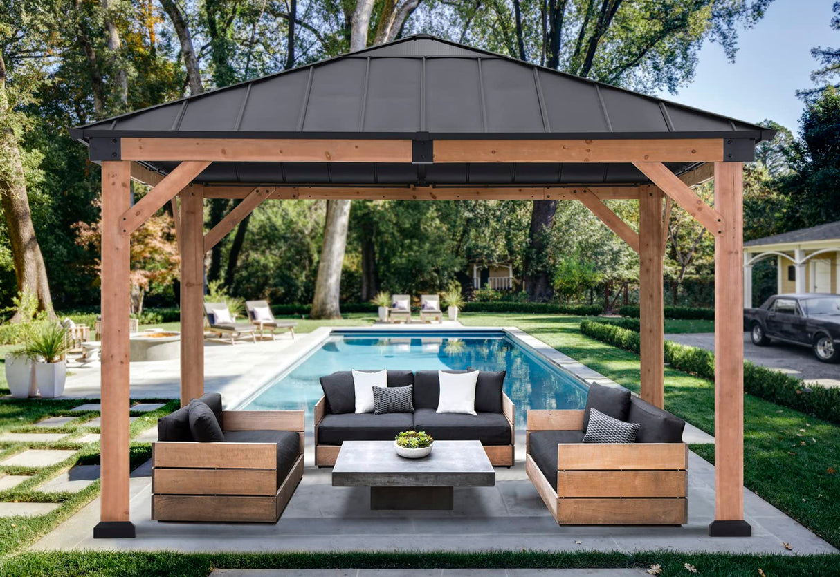 ABCCANOPY Wood Gazebo 11x11 - Outdoor Patio Wooden Gazebo with Hardtop Metal Roof for Garden, Backyard and Deck ABCCANOPY