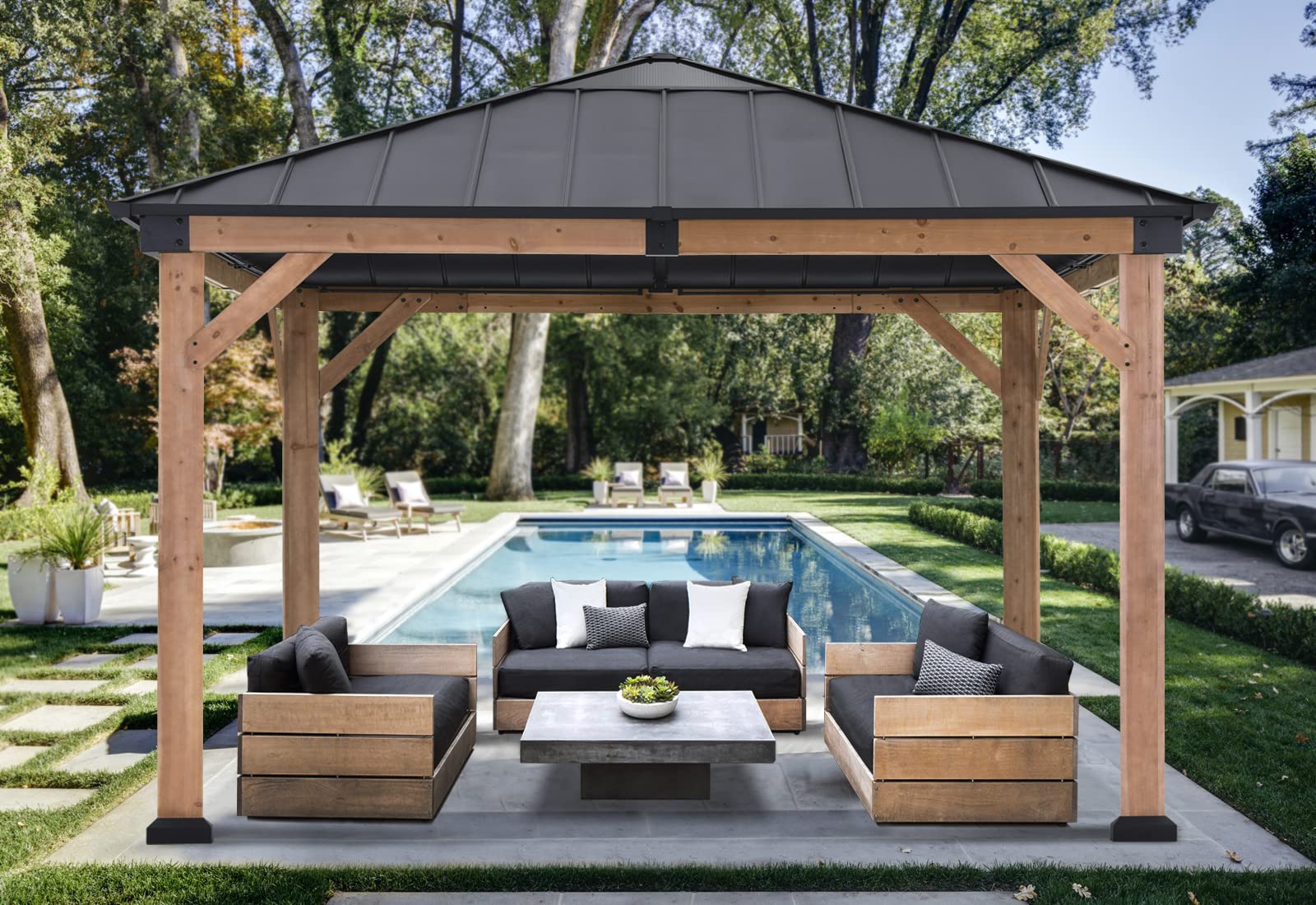 ABCCANOPY Wood Gazebo 11x11 - Outdoor Patio Wooden Gazebo with Hardtop Metal Roof for Garden, Backyard and Deck - WoodArtSupply