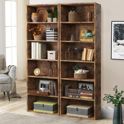 6-Tier Brown Wooden Bookshelf with Cabinet Doors - Multi-Functional Storage for Home Office and Living Spaces - WoodArtSupply