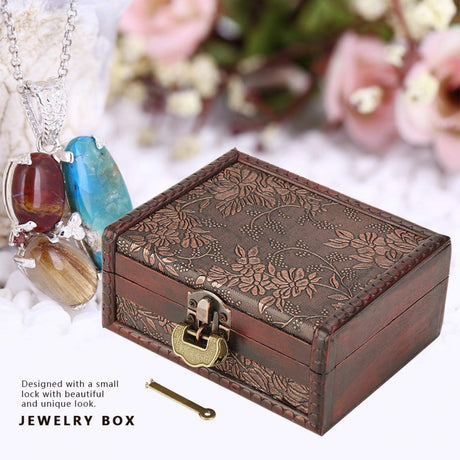 Vintage Decorative Wooden Box with Lock and Key, Wooden Box with Hinged Lid Wooden Jewelry Box Keepsake Storage Box Treasure Jewelry Chest Box HERCHR