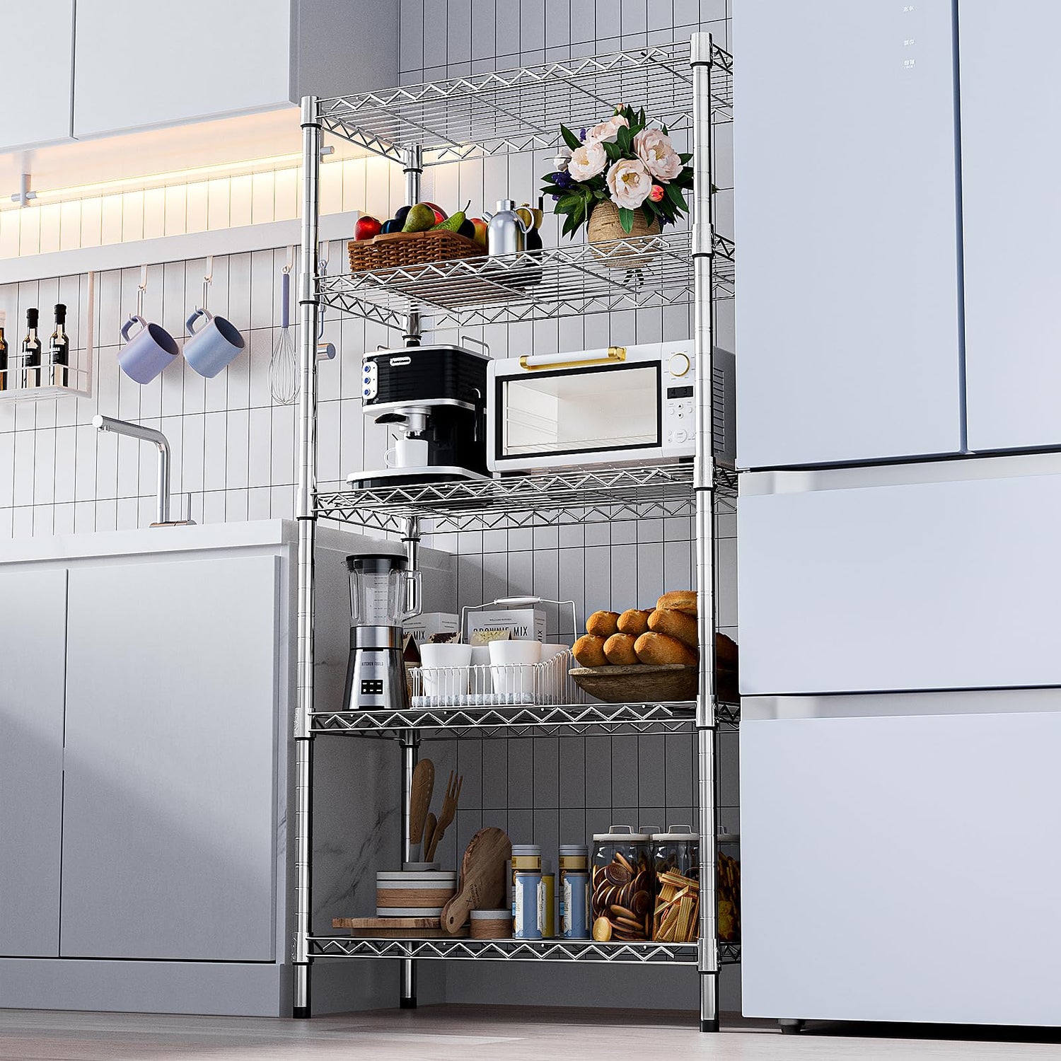 MZG Steel Heavy Duty 5-Tier Utility Shelving Unit Steel Organizer Wire Rack for Home,Kitchen,Office,Chrome (14" D x 24" W x 63" H) M MZG