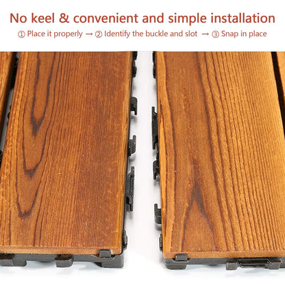 11 PCS Outdoor Wood Patio Flooring Interlocking Deck Tiles, 12" x 12" Waterproof All Weather Floor Matching Floor, Patio Floor Decking Tiles for