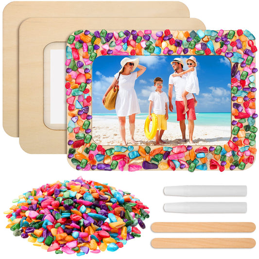 2 Packs Make Your Own Frame Kit for Kids Decorate Your Own Wooden Photo Craft Kits Unfinished DIY Picture Frame with Colorful Shells for Teens Girls - WoodArtSupply