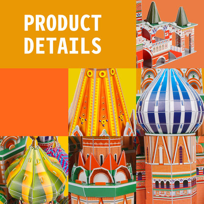 3D Puzzles for Adults & Kids St. Basil's Cathedral Building Set, Russia Cathedral Architecture Craft Model Kits, Educational 3D Jigsaw Puzzle Toy