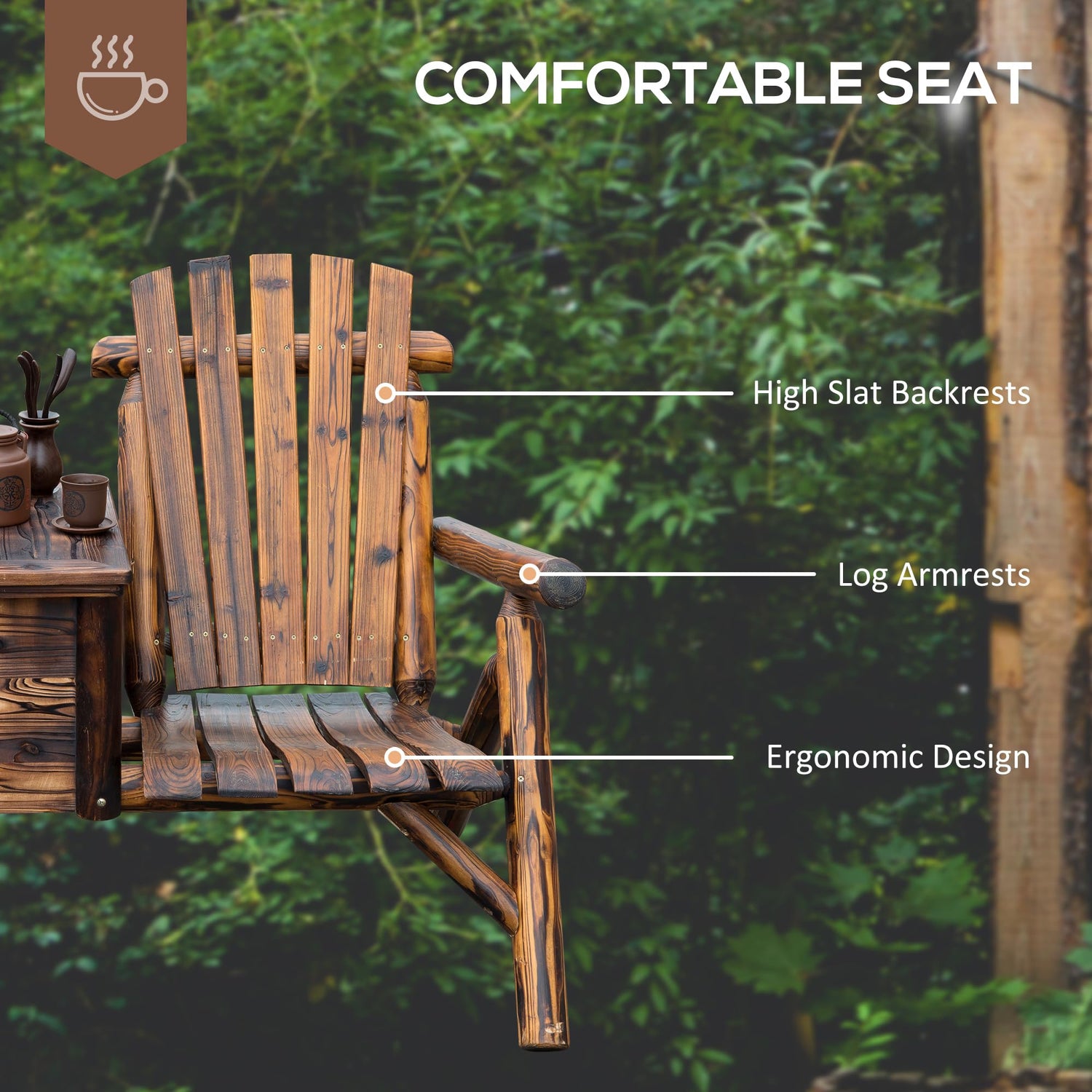Outsunny Double Wooden Adirondack Chair with Ice Bucket, Outdoor Loveseat with High Backrest, Smooth Armrest, Rustic Brown Outsunny