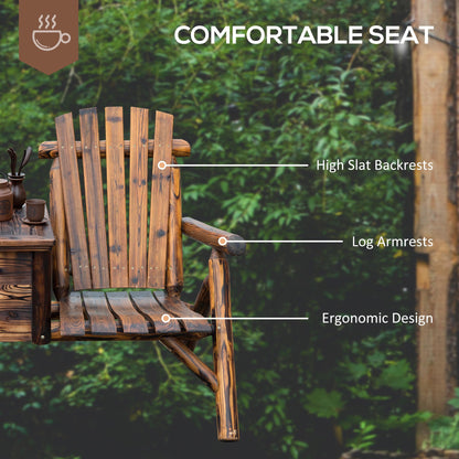 Outsunny Double Wooden Adirondack Chair with Ice Bucket, Outdoor Loveseat with High Backrest, Smooth Armrest, Rustic Brown - WoodArtSupply