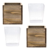 CYS EXCEL 2 PCS 6" Brown Cube Planter Box with Removable Plastic Liner | Multiple Choices Natural Brown Wood Square Planter | Indoor Decorative CYS EXCEL