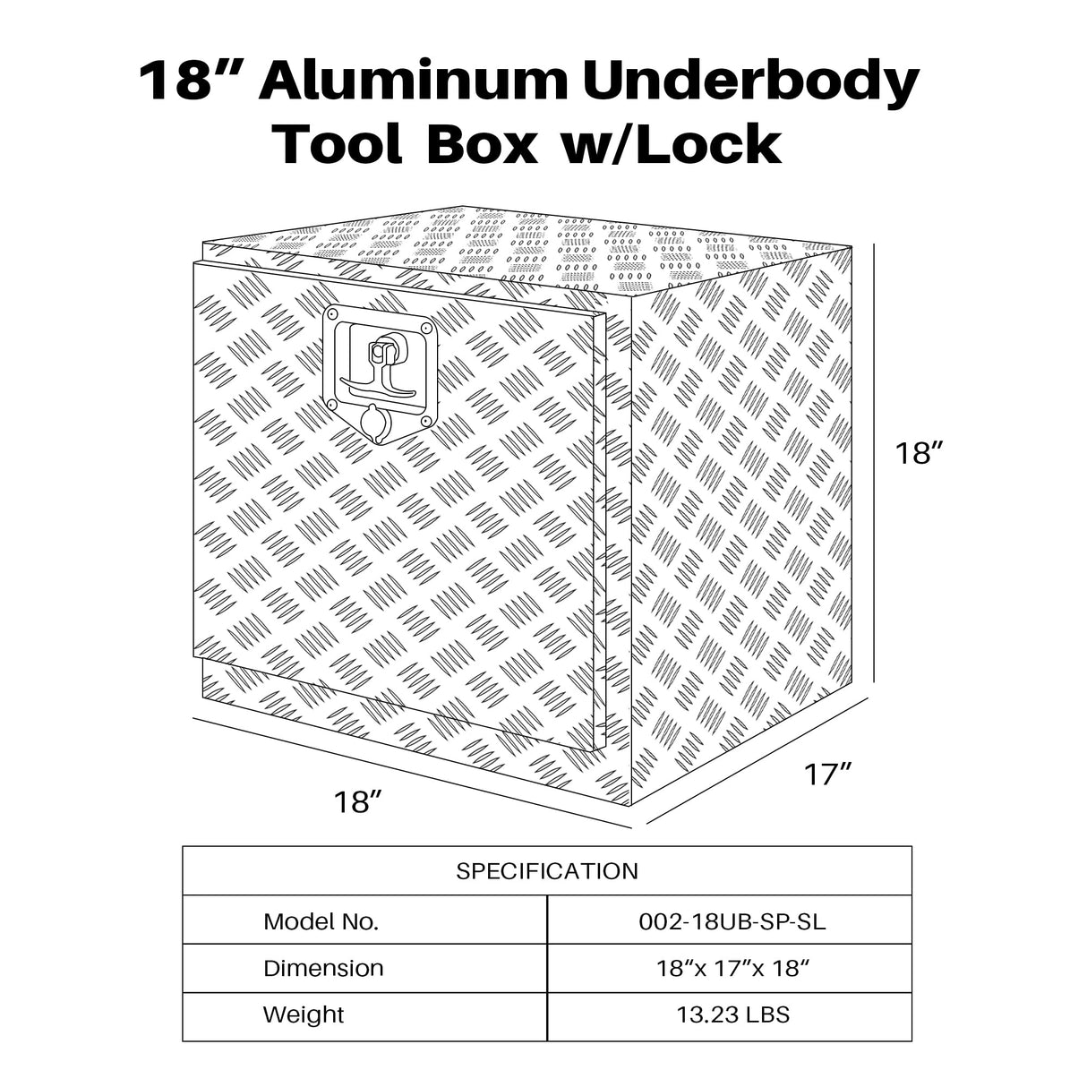 ARKSEN 18 Inch Heavy Duty Aluminum Bar Tread Tool Underbody Box, Waterproof Square Truck Storage Organizer Chest for Pick Up Truck Bed, RV Trailer ARKSEN