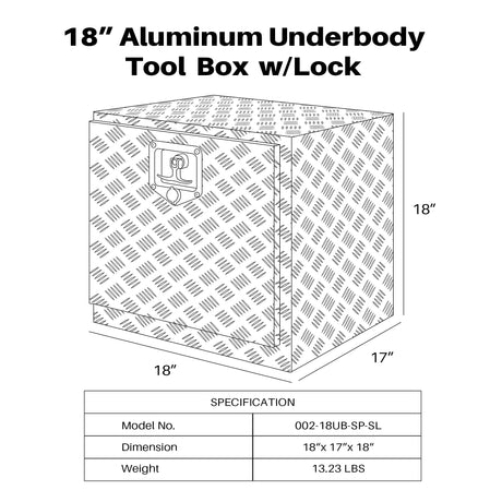 ARKSEN 18 Inch Heavy Duty Aluminum Bar Tread Tool Underbody Box, Waterproof Square Truck Storage Organizer Chest for Pick Up Truck Bed, RV Trailer ARKSEN