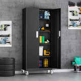 Metal Storage Cabinets Locker for Home Office, 72" Garage Storage Cabinet with Wheels, Lockable Door & Adjustable Shelves, Tall Large Steel Cabinet Gwichomo