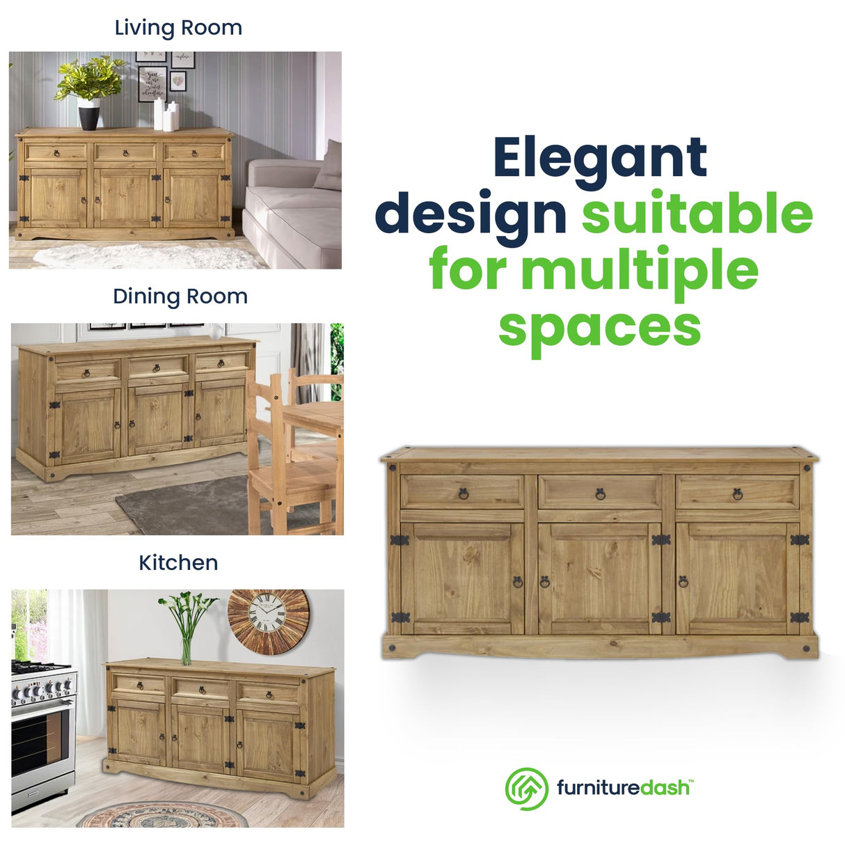 Furniture Dash Solid Wood Buffets & Sideboards 65.9" W, 16.9" D, 31.6" H - Kitchen Storage Cabinets, Buffet Cabinet with Storages, Bar Liquor Furniture Dash