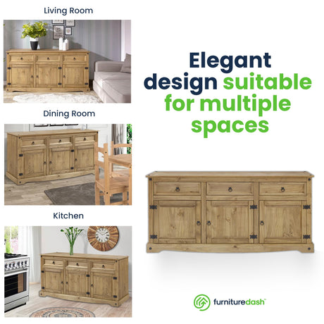 Furniture Dash Solid Wood Buffets & Sideboards 65.9" W, 16.9" D, 31.6" H - Kitchen Storage Cabinets, Buffet Cabinet with Storages, Bar Liquor Furniture Dash