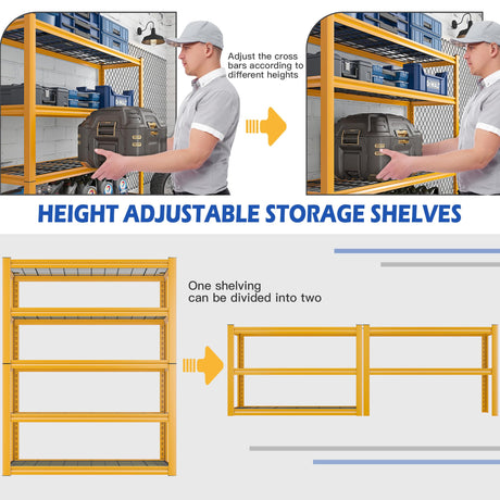 REIBII 40" W Garage Shelving Heavy Duty Storage Shelves Load 2000LBS Heavy Duty Shelving Adjustable 5 Tier Wire Metal Shelves for Storage Rack Pantry REIBII