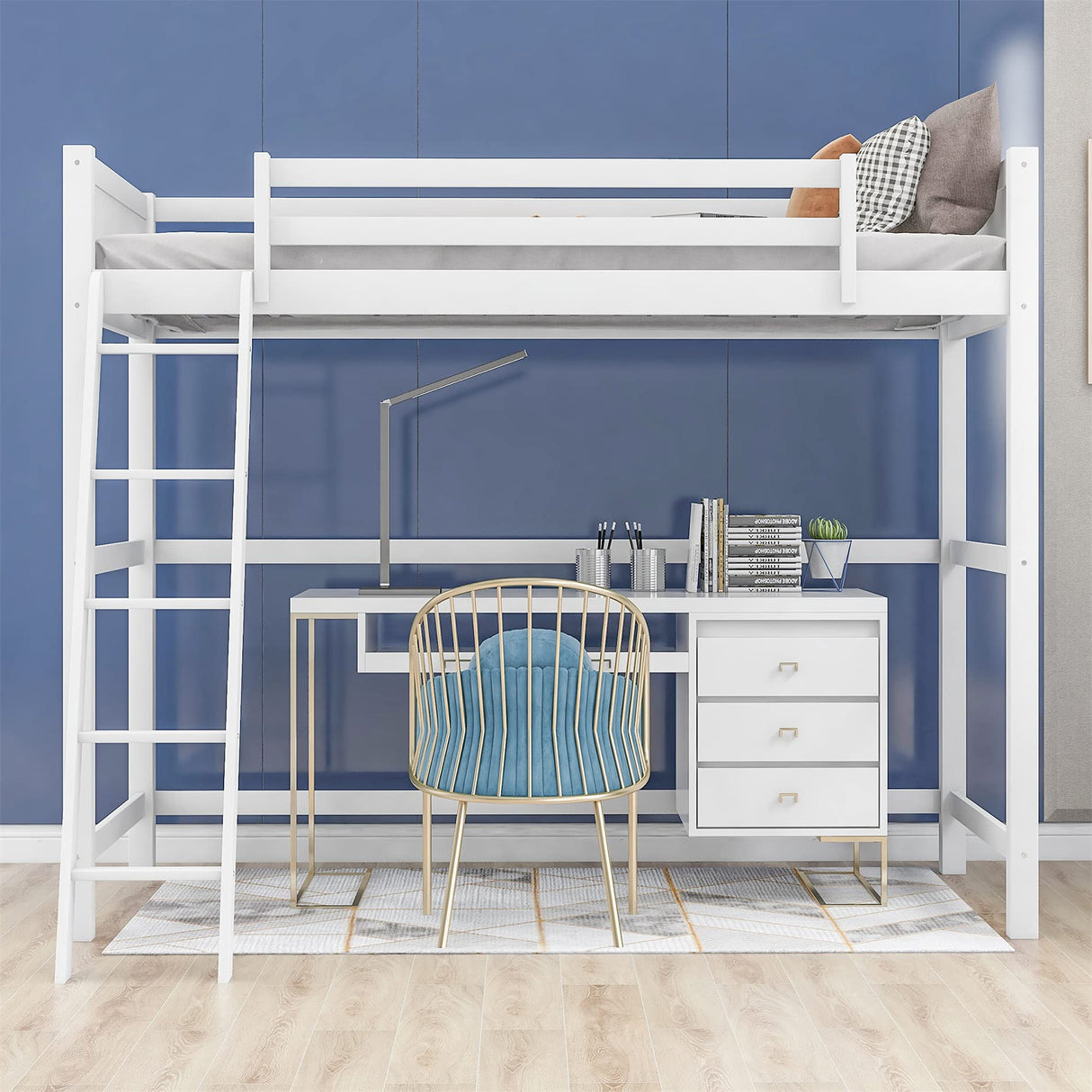 High-Quality Twin Size Wooden Loft Bed with Ladder and Safety Rail by Harper & Bright Designs Harper & Bright Designs