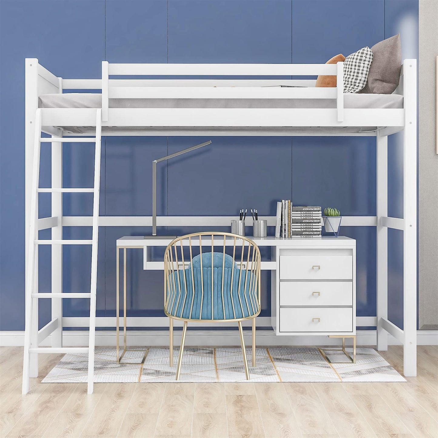 High-Quality Twin Size Wooden Loft Bed with Ladder and Safety Rail by Harper & Bright Designs - WoodArtSupply