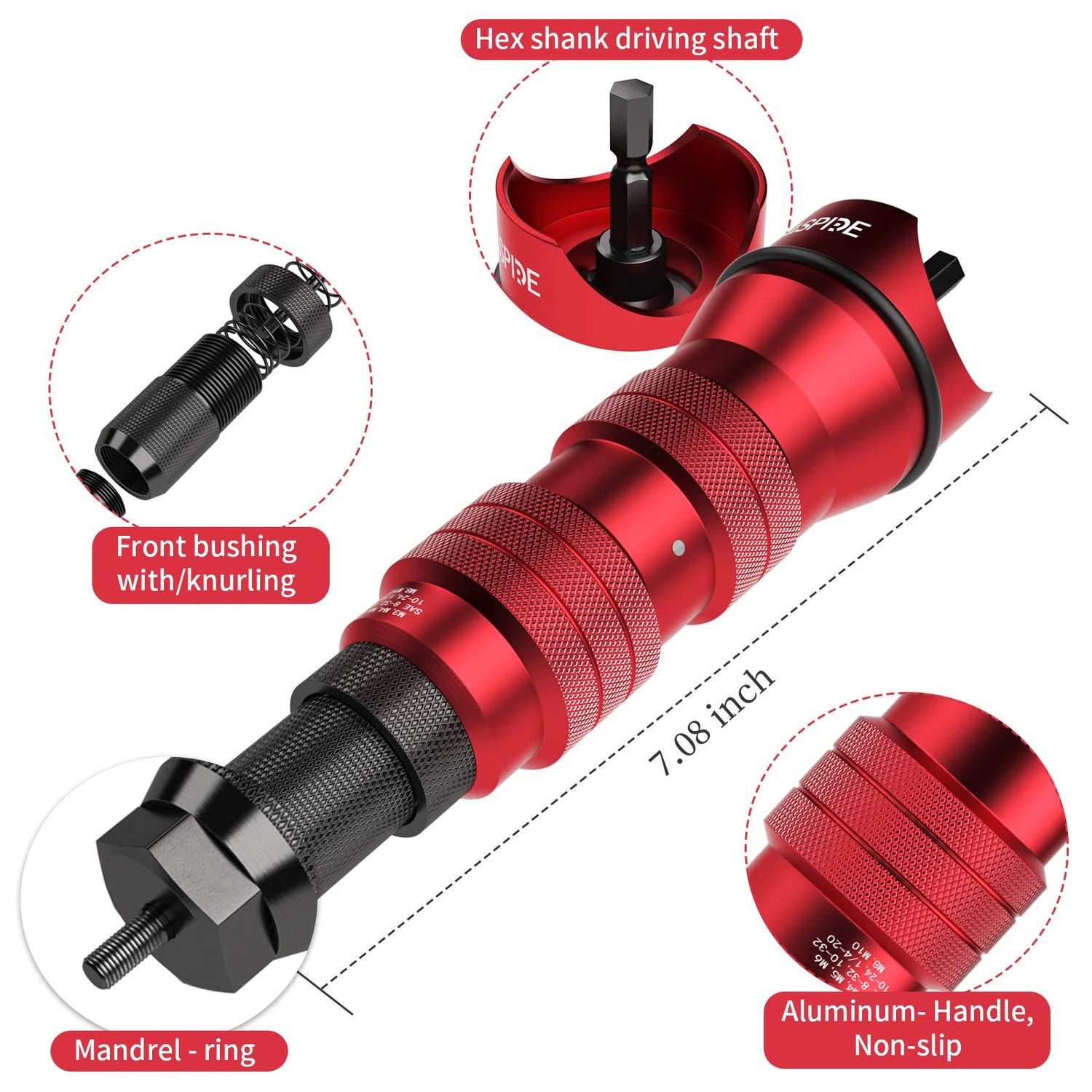 Cordless Drill Electric Rivet Gun Adapter Rivet Nut Drill Adapter Kit Including 10 Mandrel and 50Pcs Assorted Rivet Nuts, Rugged Carrying Case Beaspire