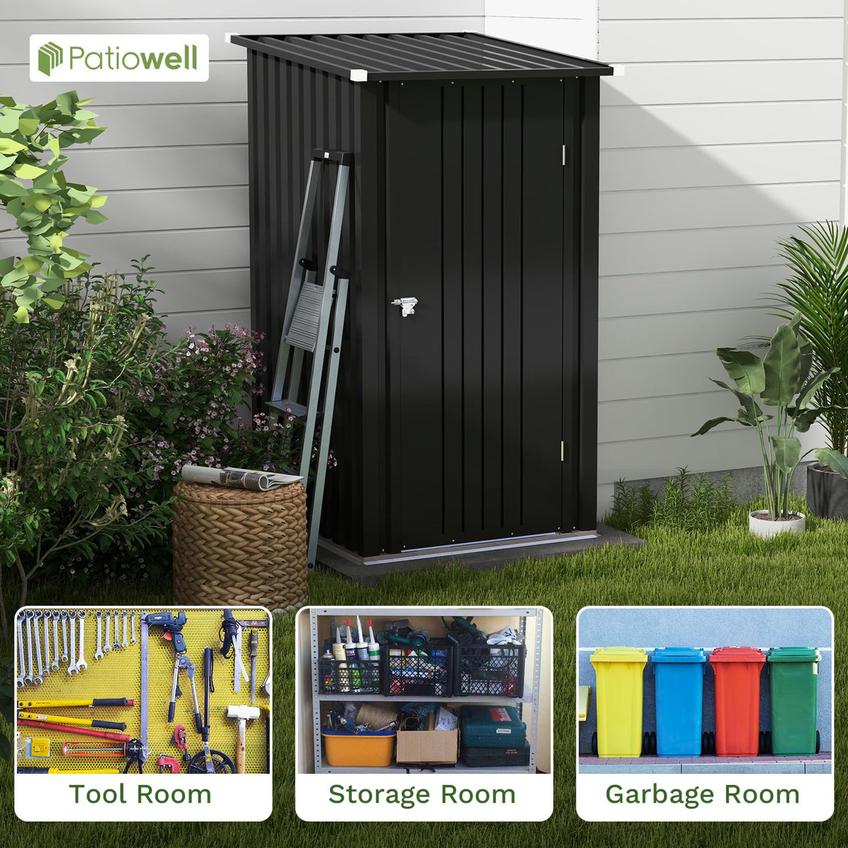Patiowell 3 x 3 FT Outdoor Storage Shed,Small Garden Tool Storage Shed with Sloping Roof and Single Lockable Door, Outdoor Shed for Backyard Garden Patiowell