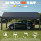 JAMFLY Carport, 12x20 Heavy Duty Carport Canopy with Roll-up Windows, Portable Garage with Removable Sidewalls & Doors, Car Canopy with All-Season JAMFLY